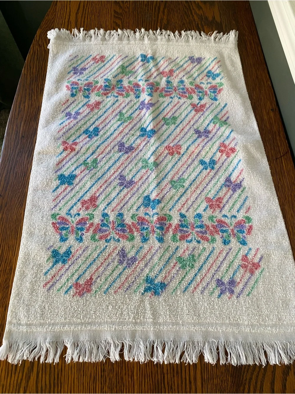 Vintage Cannon Multicolor Pastel Butterfly Hand Towel 1970s / 1980s